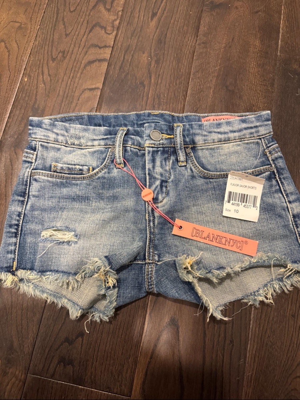 Blank NYC Light Blue Distressed Denim Cutoff Shorts with Frayed Hem